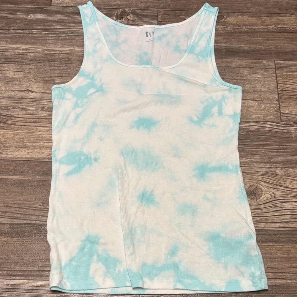 GAP Women's Aqua and White Tie-Dye Tank Top